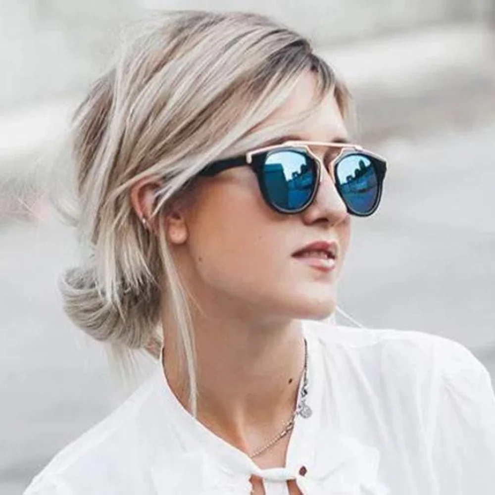 Aviator Sunglasses Women Gold Bar Blue Lens Fashion Sun Glasses Festival Glasses
